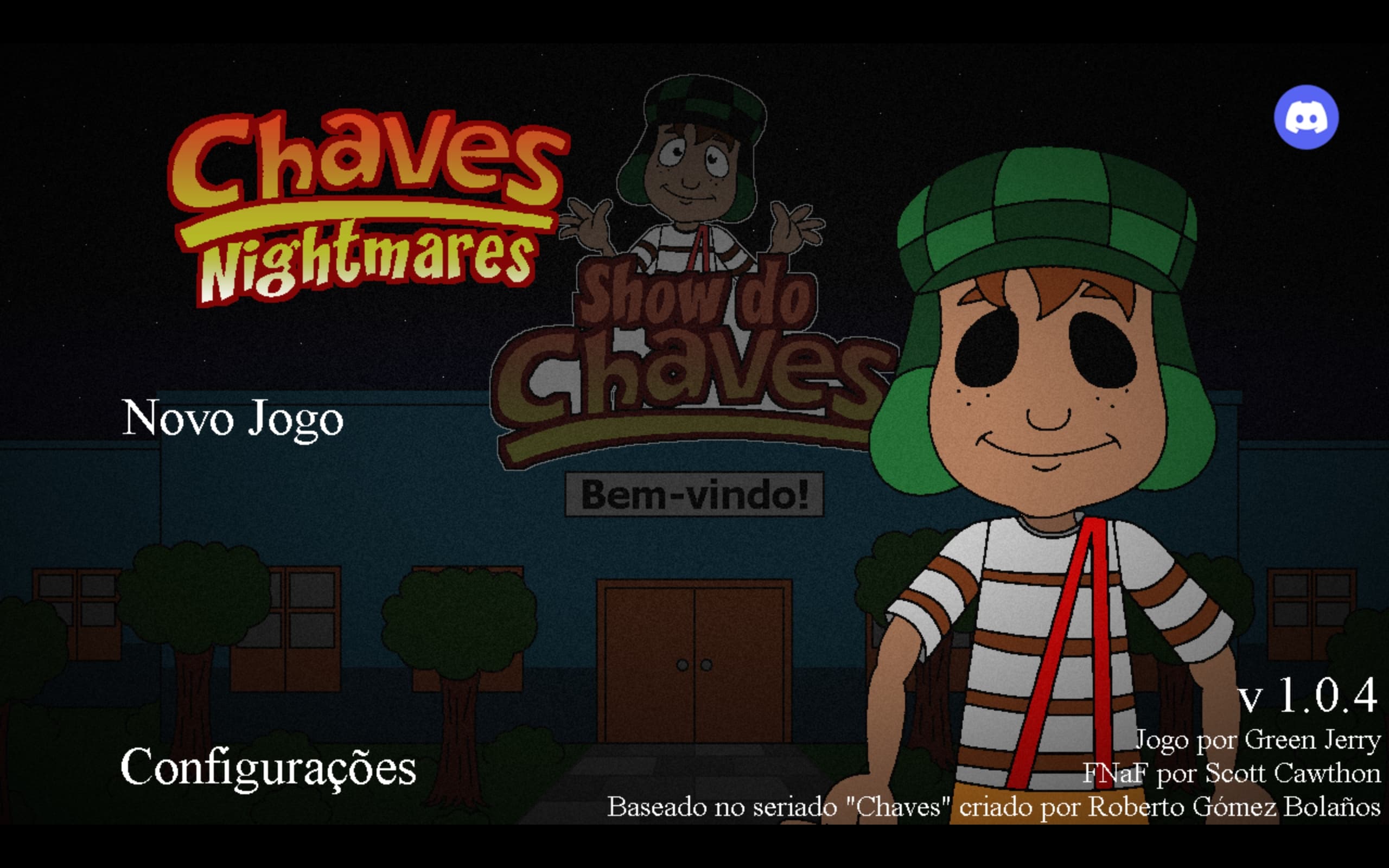 Main menu screen of Chaves Nightmares game with start options